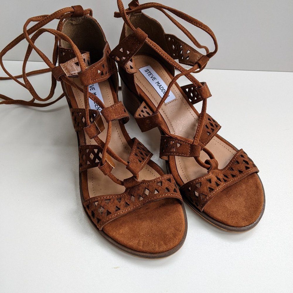 Steve Madden Brown Suede Sandal Rande Women Sz 7 Lace Up Gladiator